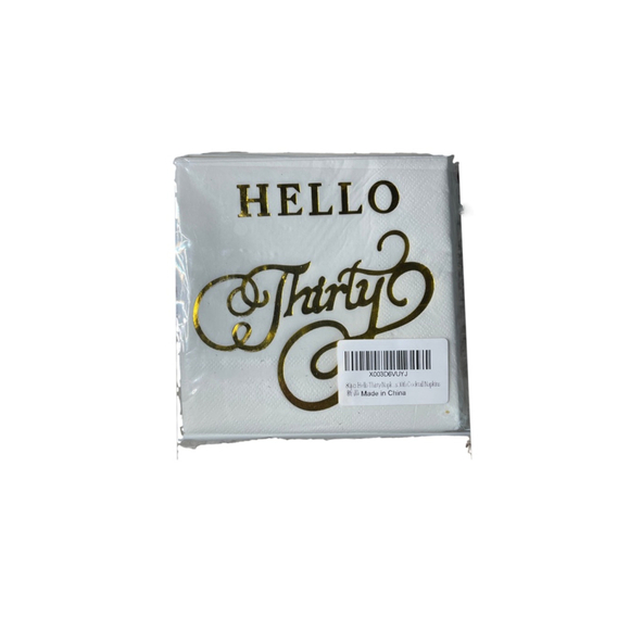 “Hello Thirty” White/Gold Birthday Napkins 80 pieces - Picture 4 of 5